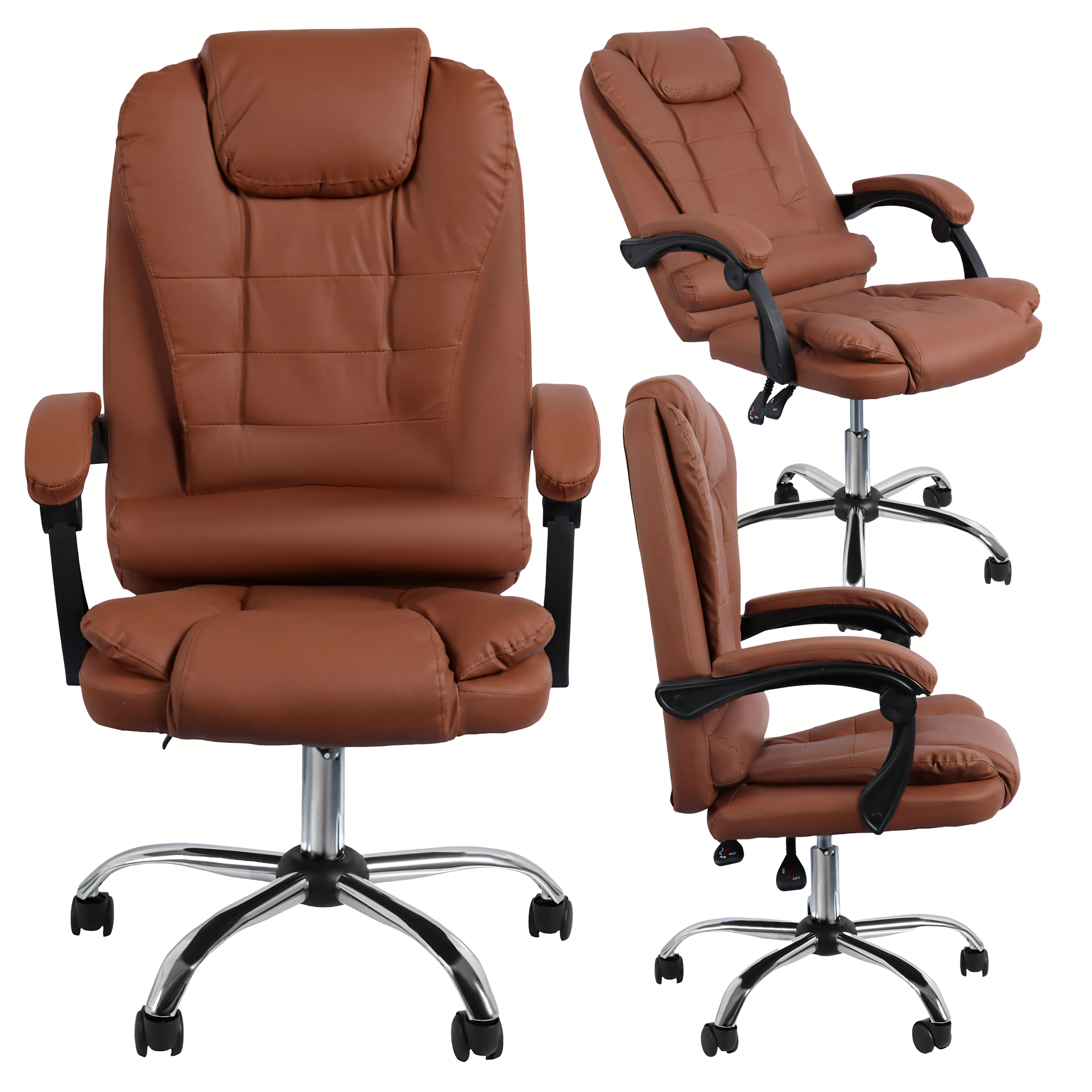 Fotel Biurowy Krzesło Biurowe Obrotowy Ergonomiczny Brązowy