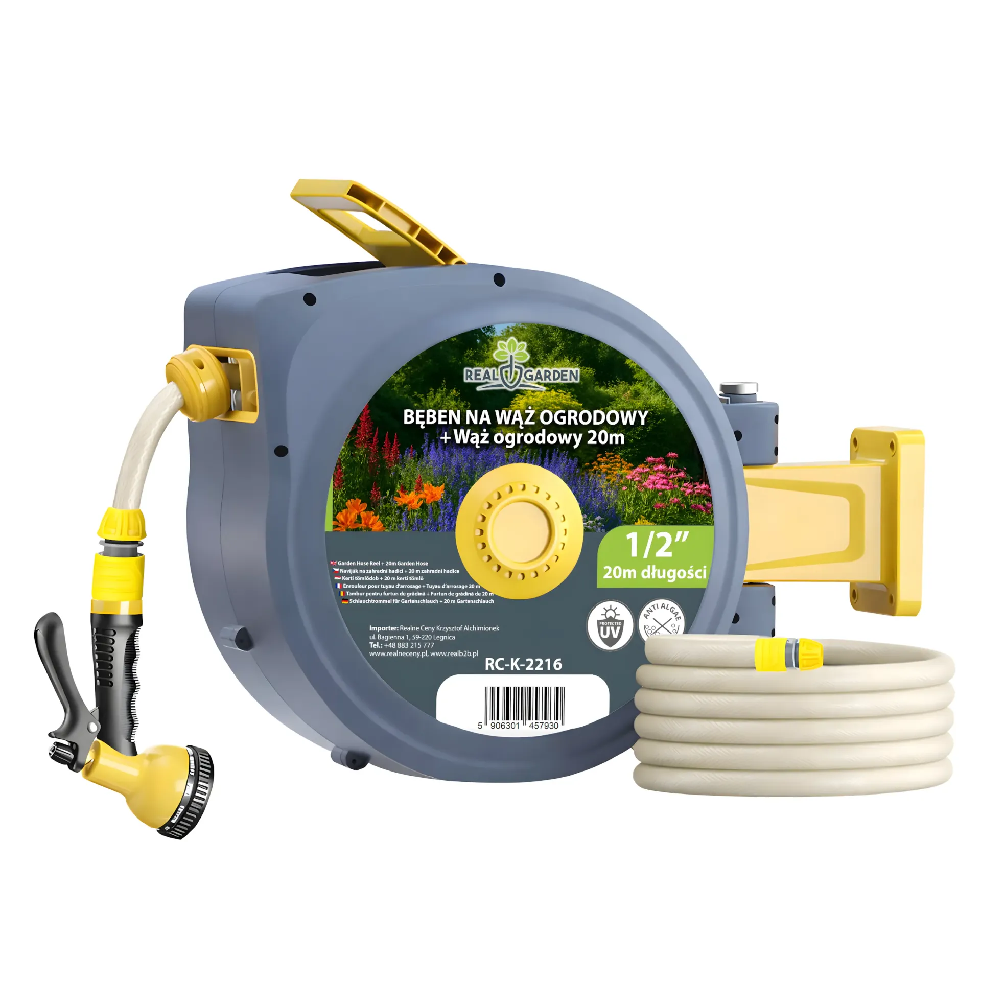 Real Garden Automatyczny Zwijacz Bęben Na Wąż Ogrodowy Naścienny 1/2