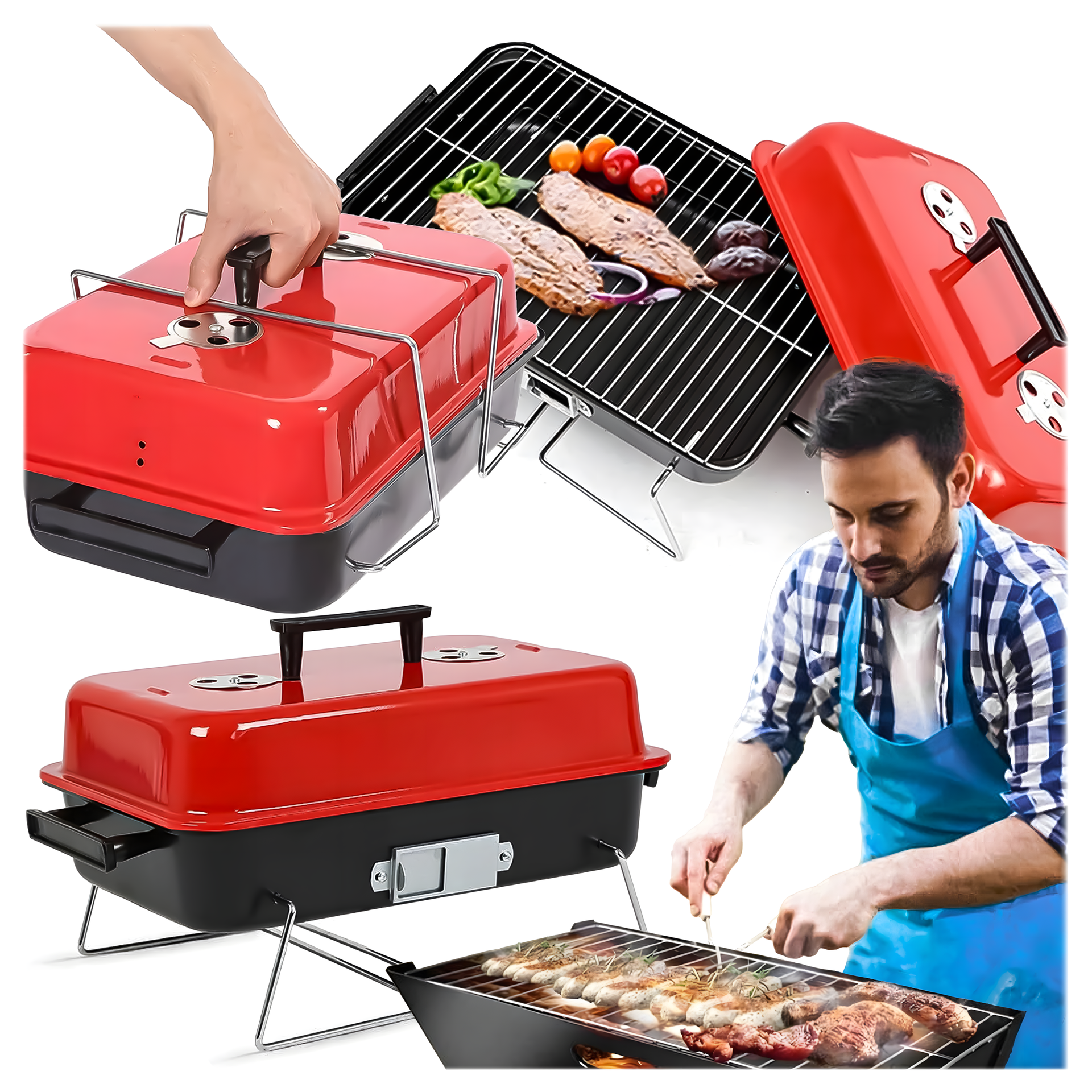 Exsmart Składany Grill Kempingowy Turystyczny Ogrodowy Przenośny z Pokrywką Solidny RC-K-935