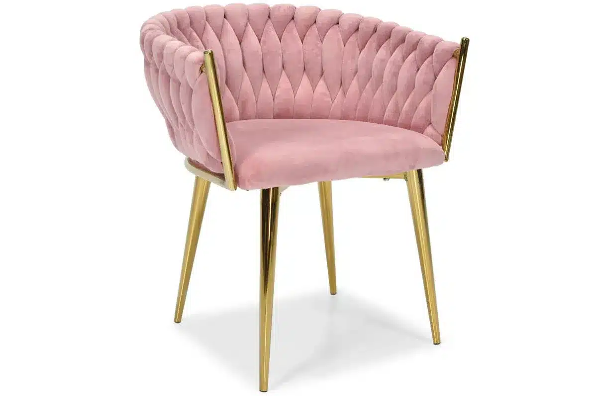 Krzesło Welurowe Tapicerowane Nowoczesne Glamour ROSA Różowy Złote Nogi