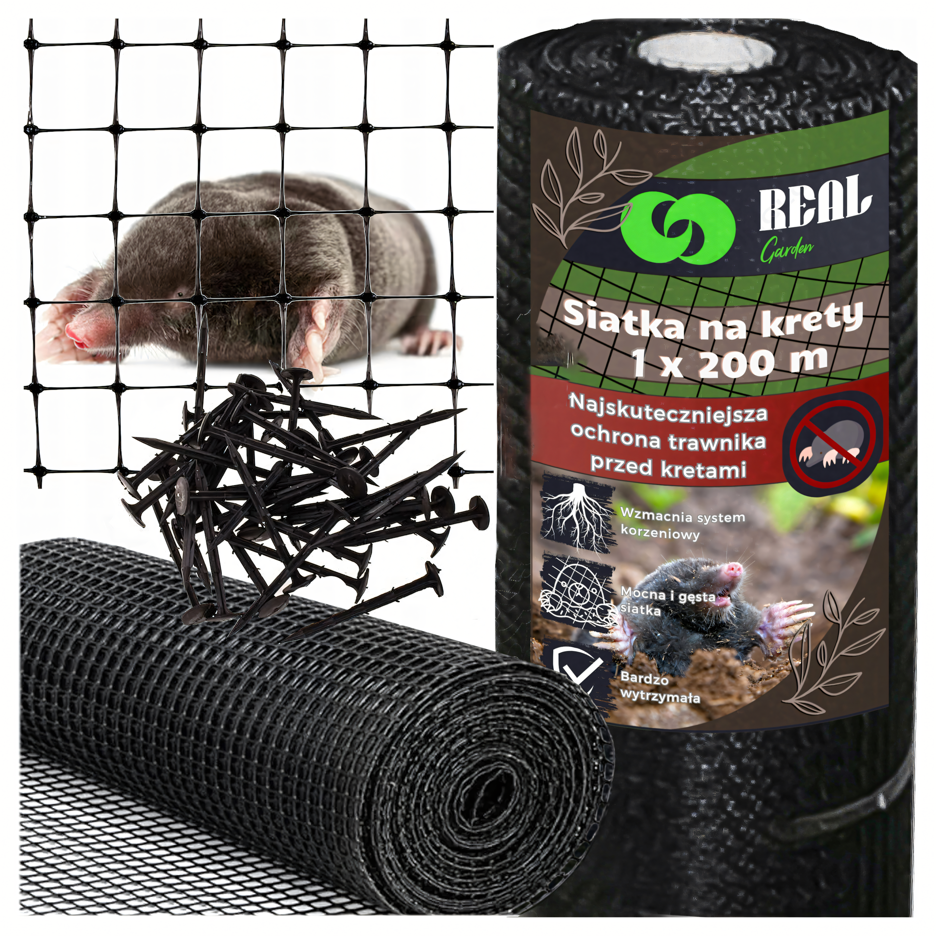 Real Garden Siatka Na Krety Nornice Pod Trawnik 30g/m² 1x200m + Kotwy RC-K-1607