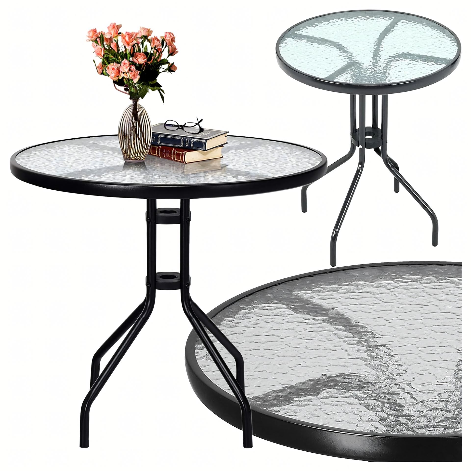 Exsmart Stolik Szklany Hartowany Kawowy Na Balkon Taras Patio Okrągły Czarny 60cm RC-K-1825