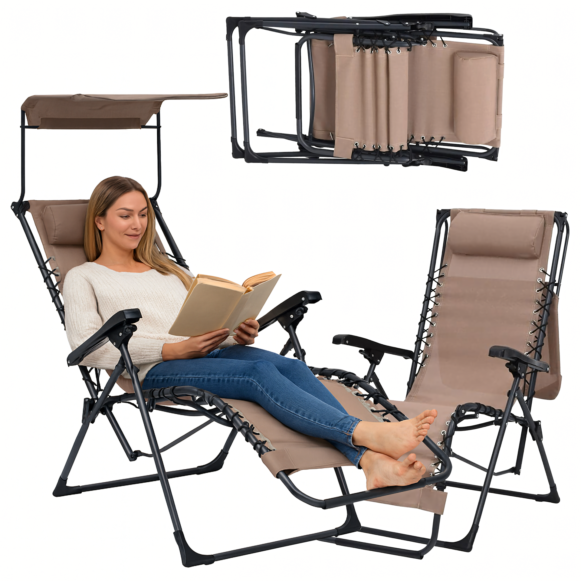 Exsmart Leżak Ogrodowy Plażowy Składany Krzesło Zero Gravity Brązowy RC-K-2105
