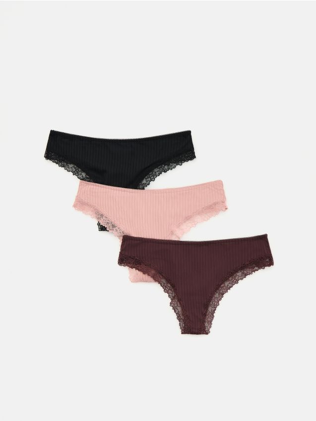 Reserved - Majtki stringi z koronką 3 pack - brudny róż