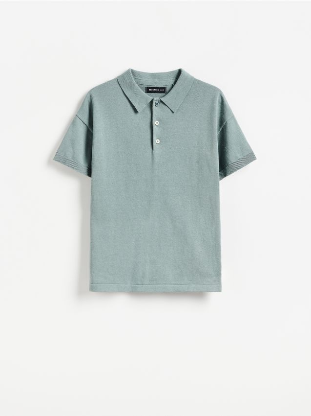 Reserved - Sweter polo - jasnoturkusowy