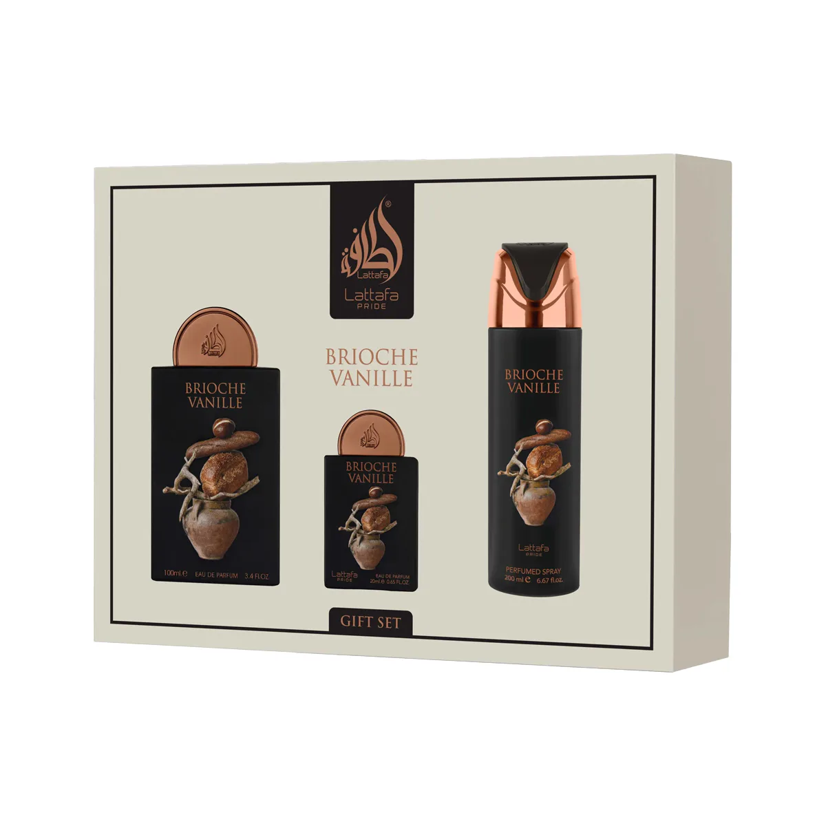 Lattafa Pride Brioche Vanille zestaw Woda perfumowana 100 ml + Woda perfumowana 20 ml + Dezodorant