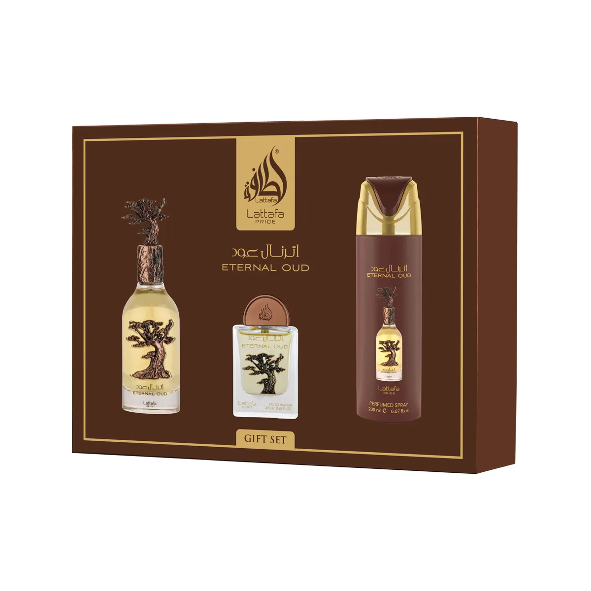 Lattafa Pride Eternal Oud zestaw Woda perfumowana 100 ml + Woda perfumowana 20 ml + Dezodorant 200