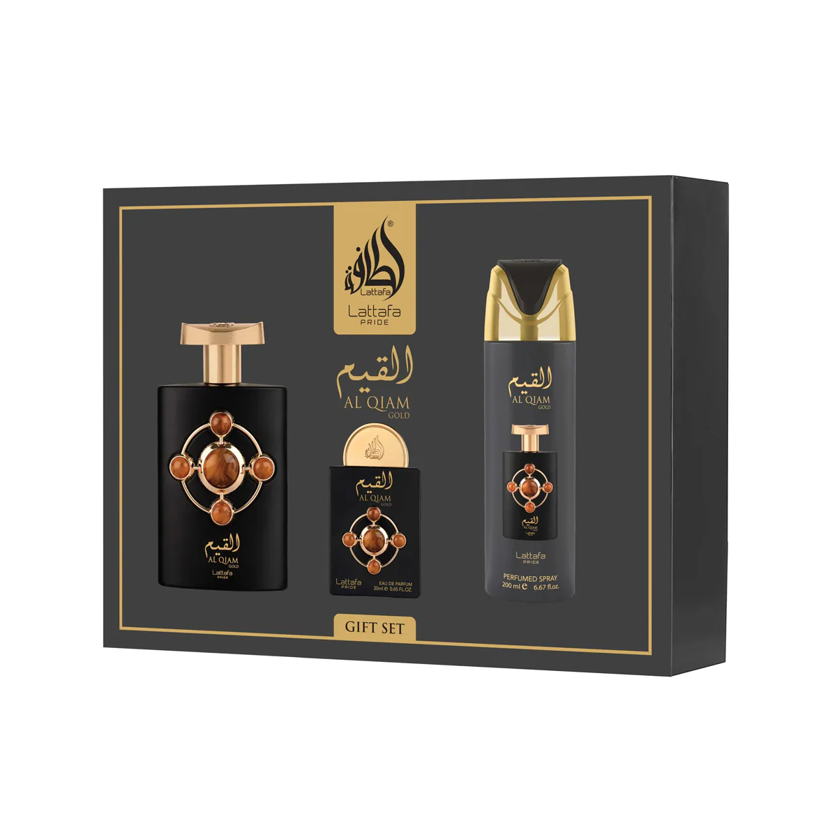 Lattafa Pride Al Qiam Gold zestaw Woda perfumowana 100 ml + Woda perfumowana 20 ml + Dezodorant 200