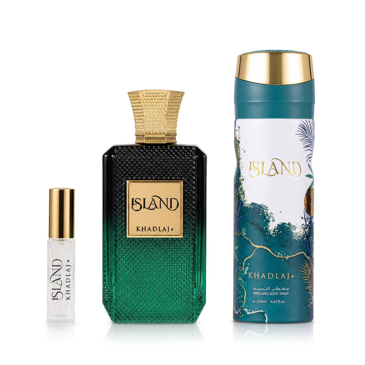 Khadlaj Island zestaw Extrait de Parfum 100 ml + Dezodorant 200 ml + Extrait de Parfum MINI 8 ml
