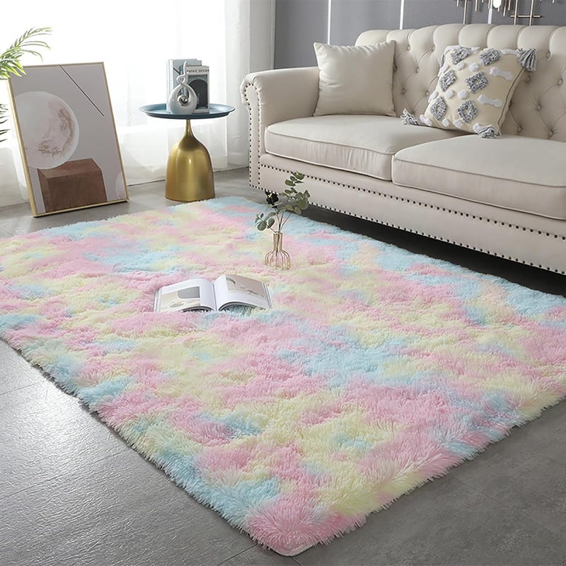 Dywan tęczowy shaggy 120x180 cm – miękki, z długim włosiem, antypoślizgowy, idealny do sypialni, salonu, kolorowego wystroju