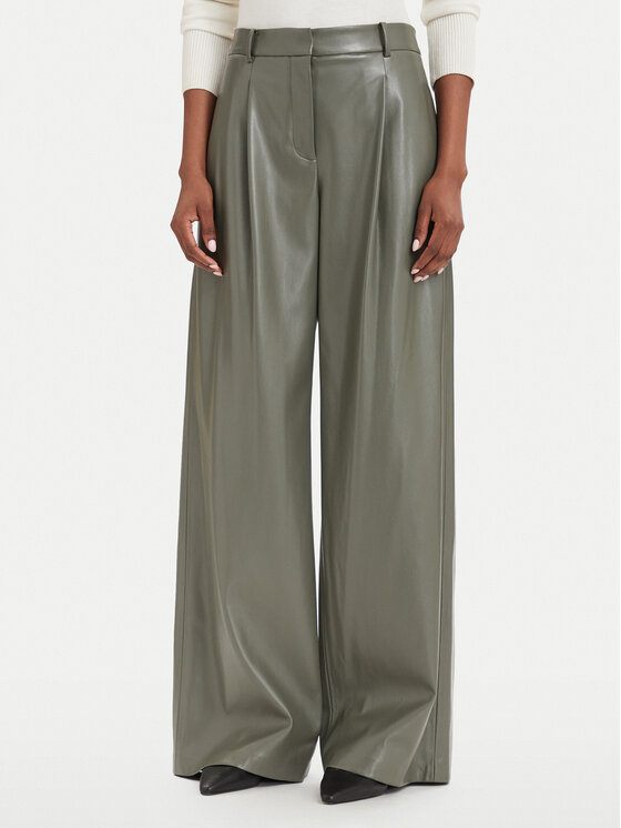 BOSS Spodnie skórzane Tiana4-M 50564757 Zielony ciemny Wide Leg