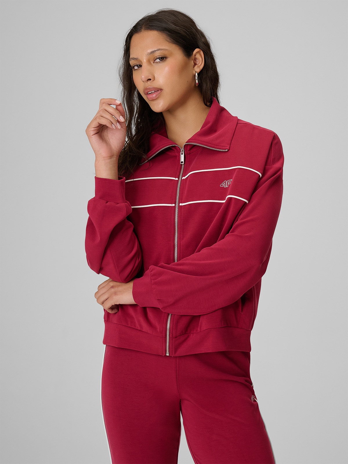 4F Bluza dresowa loose bez kaptura damska - burgundowa XS