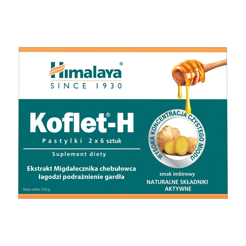 Himalaya Herbal Healthcare Koflet-H pastylki na kaszel i ból gardła Imbir 12szt