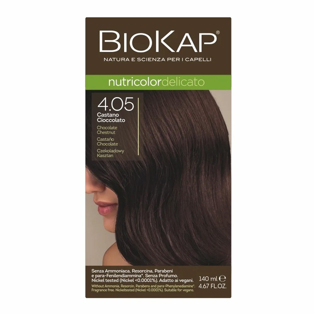 Biokap NUTRICOLOR DELICATO farba do włosów w kolorze 4.05 czekoladowy 140 ml
