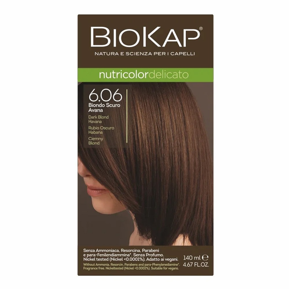Bios Line S.P.A. BIOKAP NUTRICOLOR DELICATO Farba koloryzująca 6.06 Ciemny Blond 140ml
