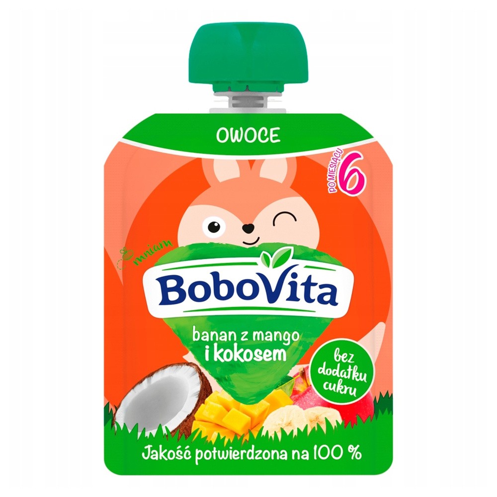 Bobovita Mus owocowy w tubce banan z owocami i mlekiem kokosowym 80g 601614