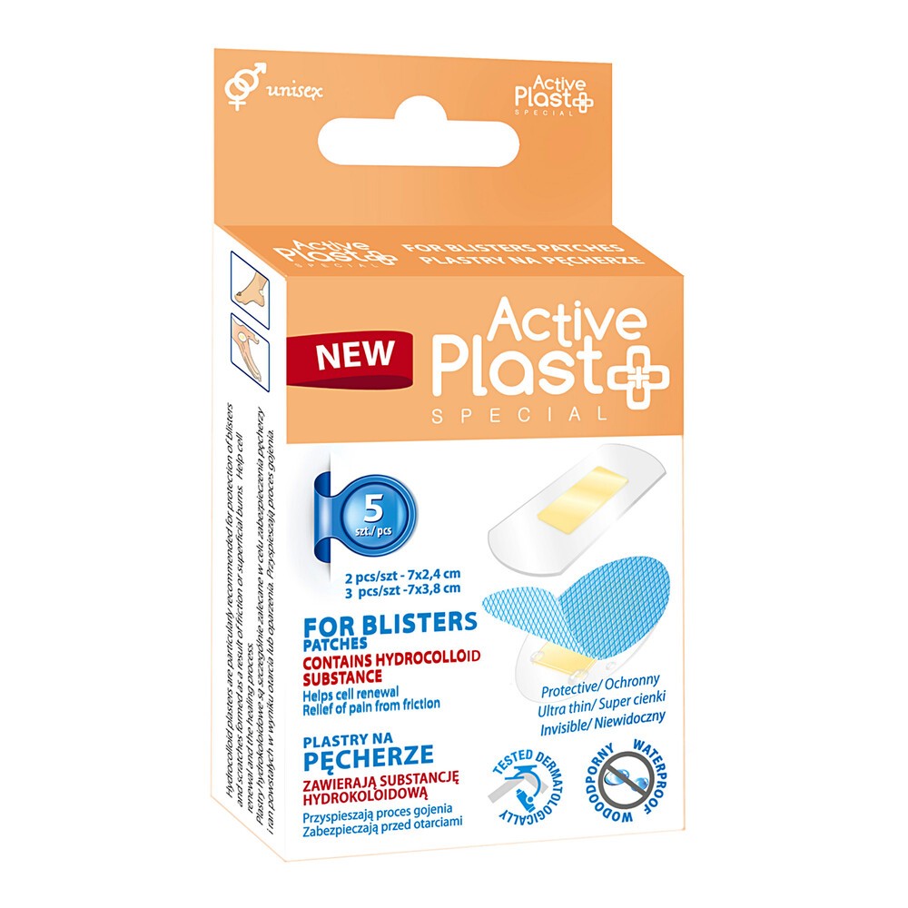 Active Plast, zestaw plastrów na pęcherze, hydrokoloidowe, 5 szt.