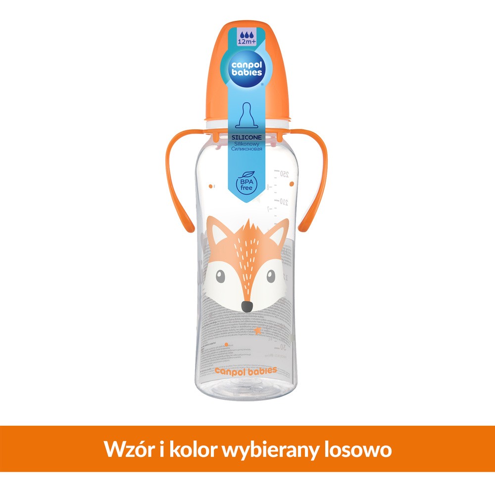 Canpol babies Babies, Butelka i uchwyt, Kolorowa farma: pies, 250 ml