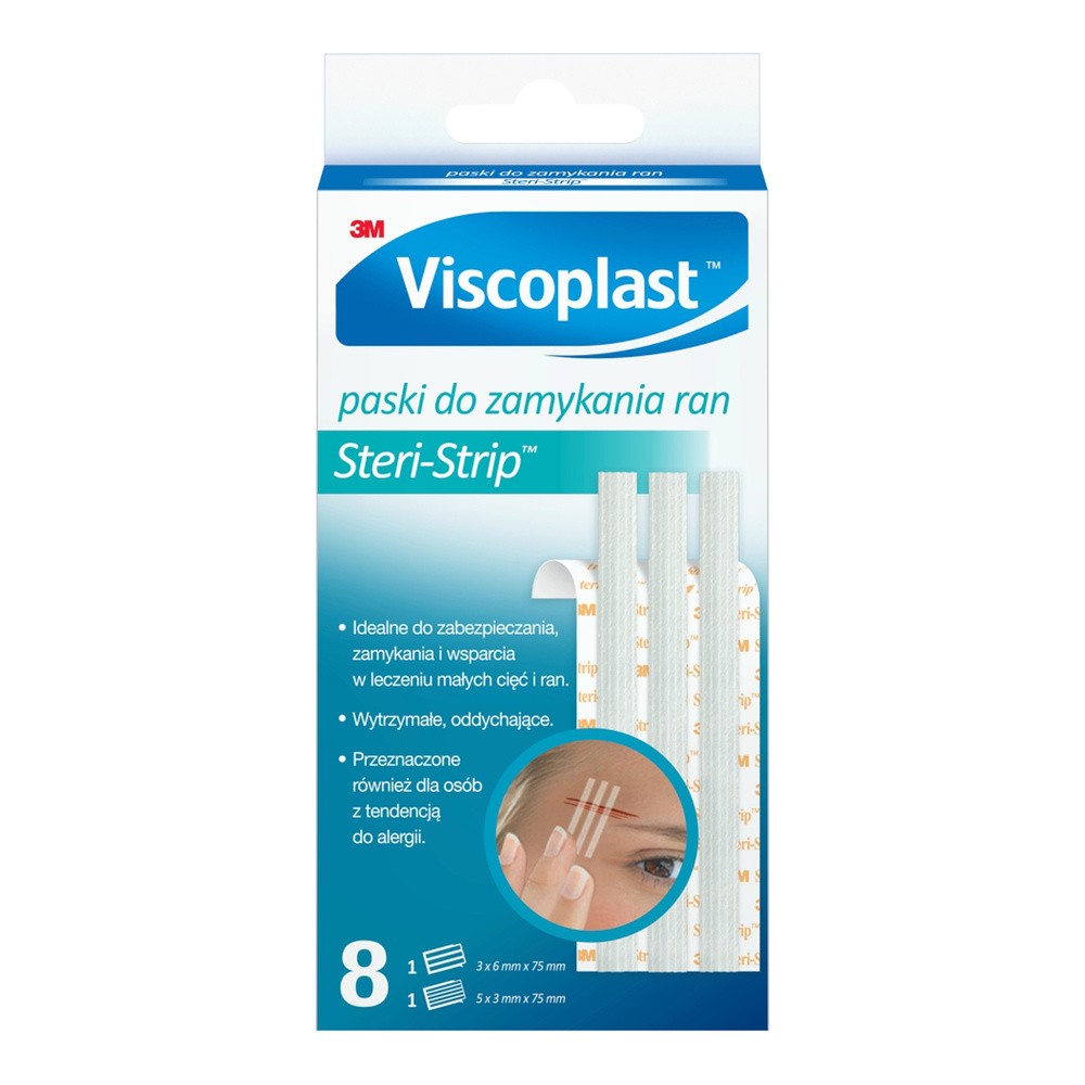3M VISCOPLAST Paski do zamykania ran Steri-strip 6mm/3mm x 75mm) x 8szt