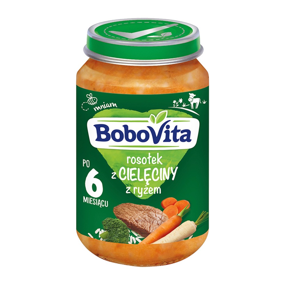 BOBOVITA Obiadek BIO - delikatny rosół z cielęciny z ryżem - bez glutenu, mleka i soli po 6 miesiącu