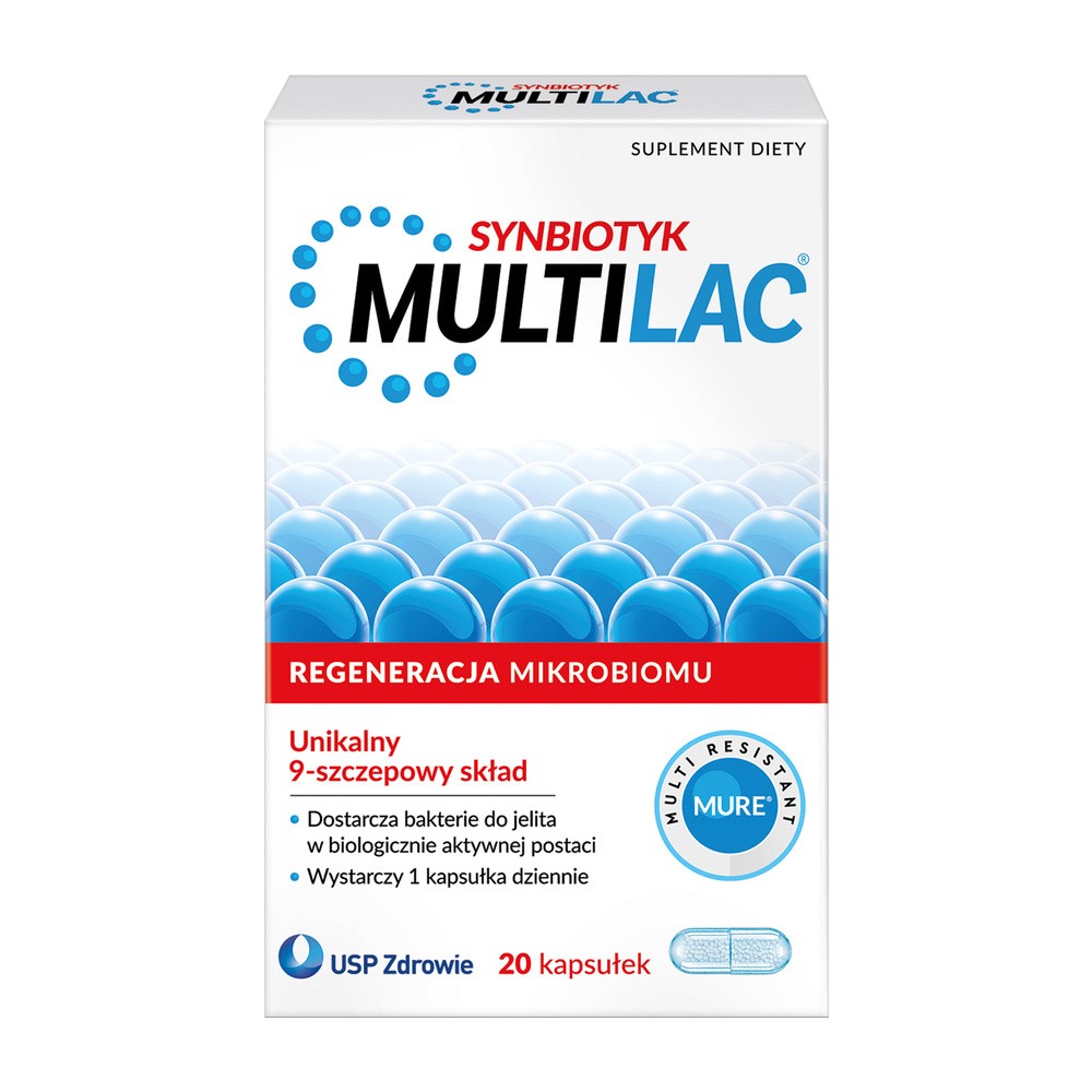 USP Zdrowie SP. Z O.O Multilac Synbiotyk probiotyk + prebiotyk 20 kapsułek 8528502