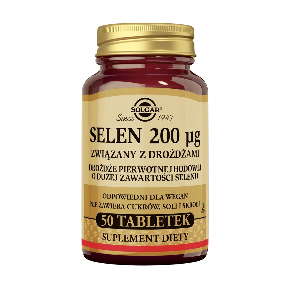Solgar Selen 200 mcg związany z drożdżami 50 tabletek