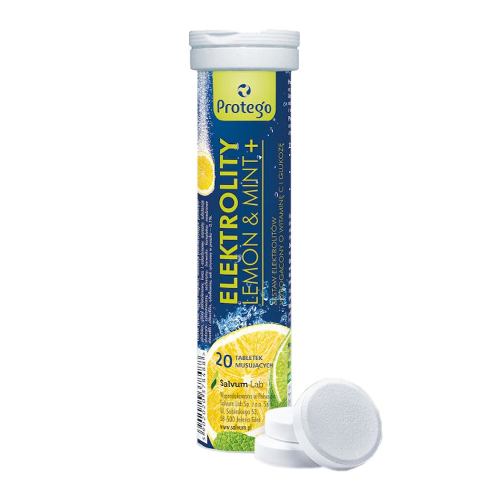 Protego Elektrolity Lemon Mint+, suplement diety, 20 tabletek musujących  3569361