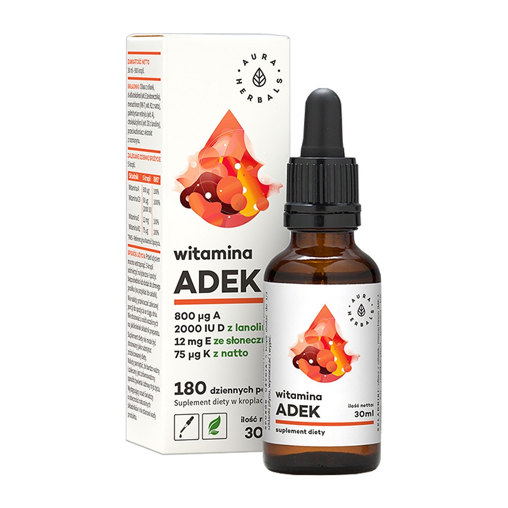 Aura Herbals Witamina A + D3 (2000IU) + E + K2MK7 krople (30ml) WITADEK