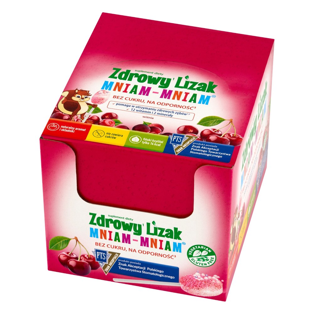 Zdrowy lizak Mniam-Mniam o smaku wiśniowym (łezka) 40 sztuk