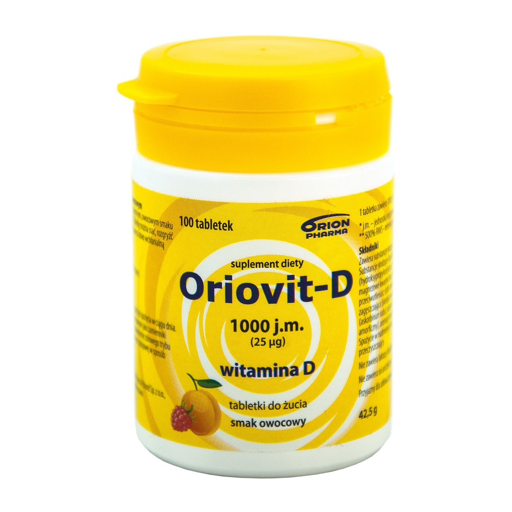 ORION PHARMA POLAND SP. Z O.O. Oriovit-D 1000 j.m. (25mcg) smak owocowy 100 tabletek 3211282