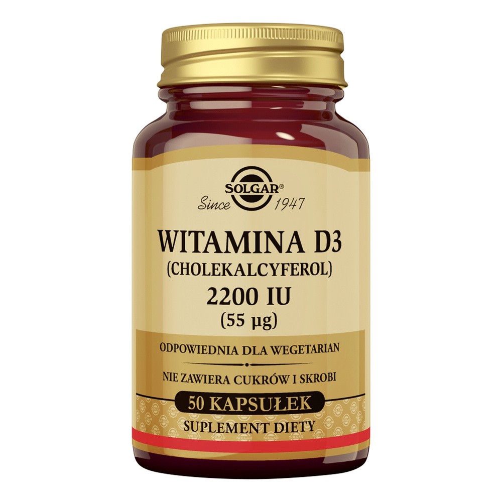 Solgar Witamina D3 2200 IU 55 mcg) 50 kapsułek roślinnych
