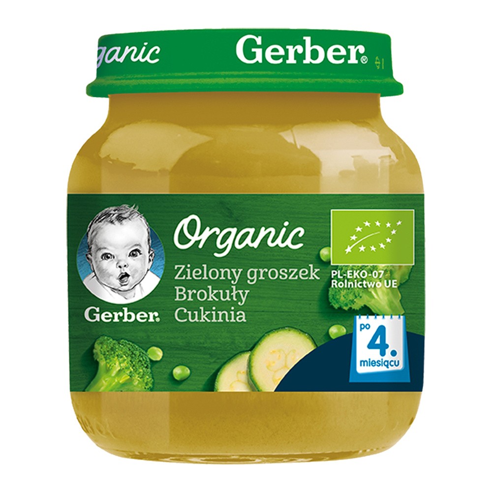 GERBER ORGANIC Zielony groszek/Brokuły/Cukinia po 4 m-cu 125 g