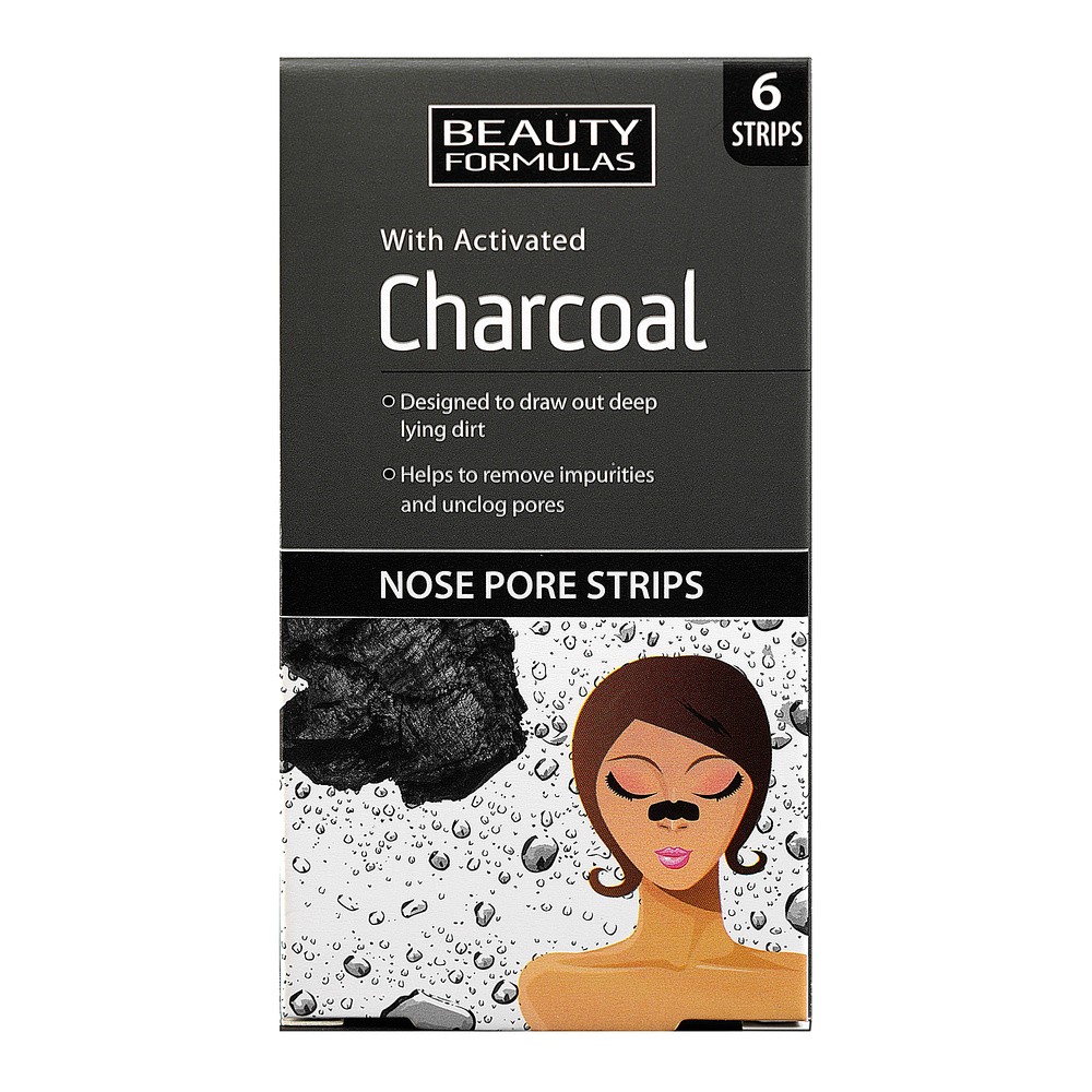 Beauty Formulas Charcoal Paski oczyszczające na nos z aktywnym węglem 6 szt.