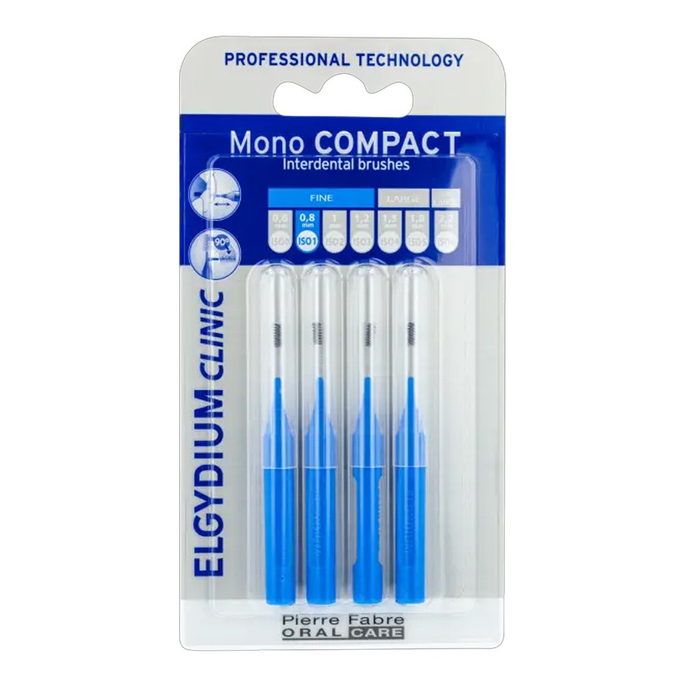 Pierre Fabre ELGYDIUM Mono COMPACT-1 (niebieskie) - szczoteczki międzyzębowe 0,8mm 4szt. - NOWOŚĆ