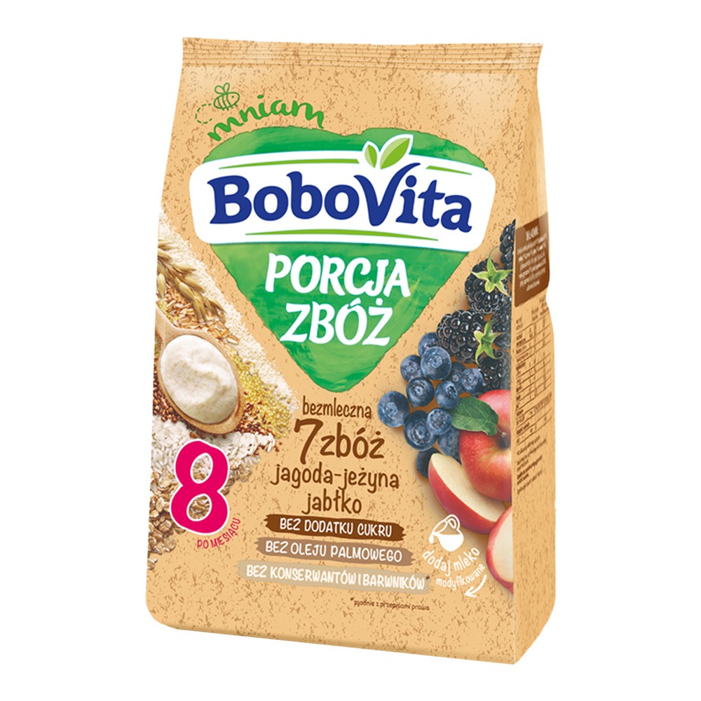 Nutricia POLSKA SP Z O.O BoboVita Porcja Zbóż Kaszka bezmleczna 7 zbóż jagoda jeżyna jabłko po 8 miesiącu 170 g