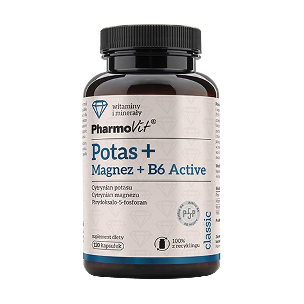Potas + Magnez + B6 Active Pharmovit, suplement diety, 120 kapsułek