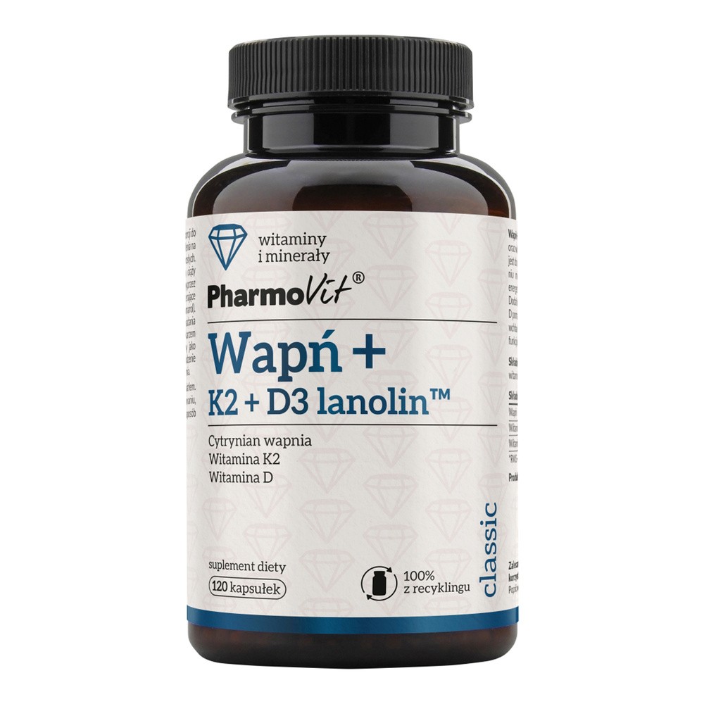 Wapń + K2 + D3 Lanolin Pharmovit, suplement diety, 120 kapsułek |  ! 3643921