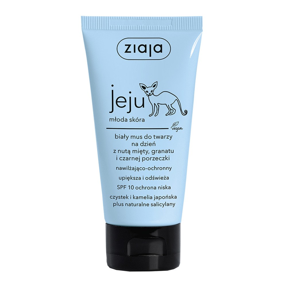 Ziaja Jeju biały mus do twarzy na dzień SPF10 z nutą mięty granatu i czarnej porzeczki 50ml