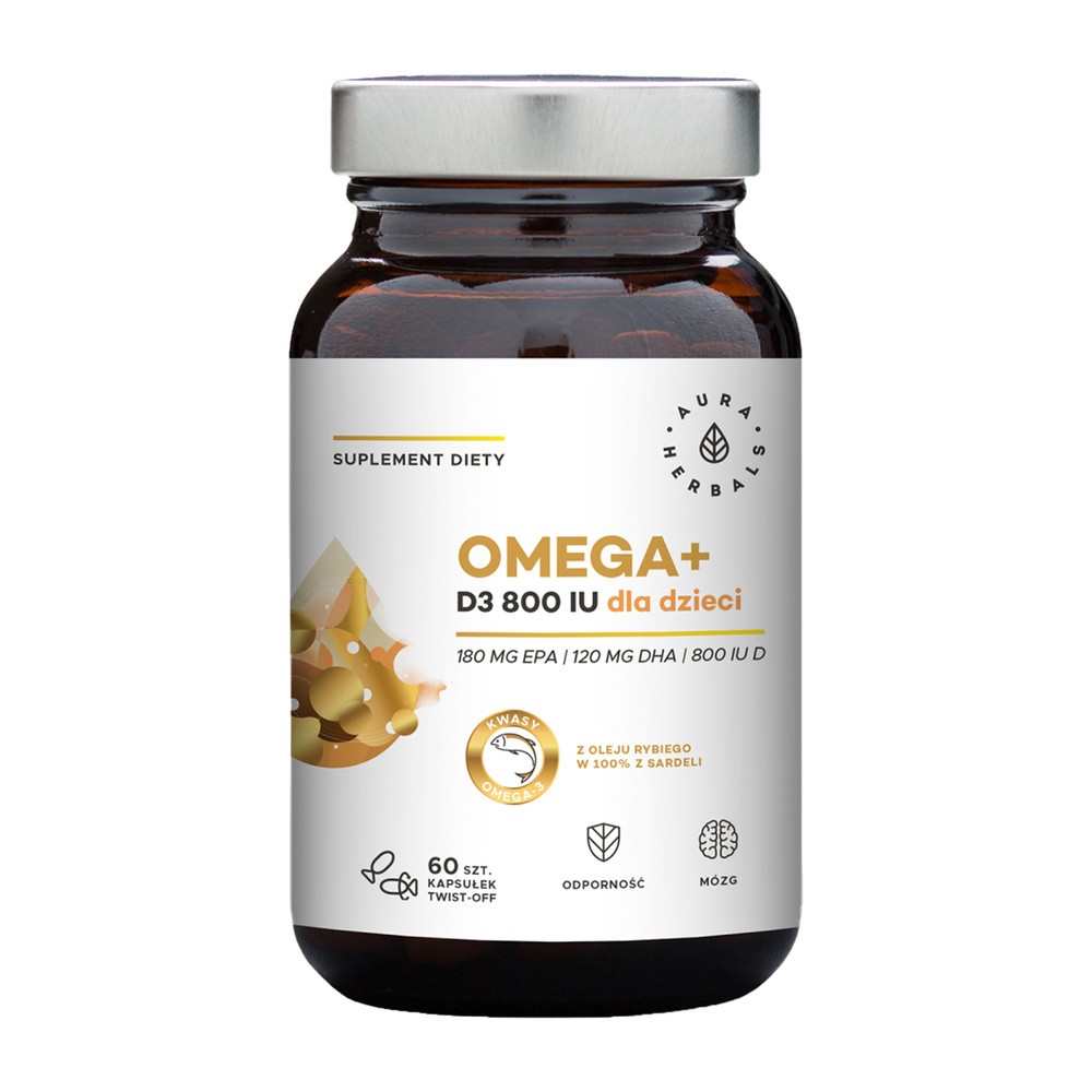 Aura Herbals Omega+ Witamina D3 800 IU dla dzieci, kapsułki twist-off 60 szt. OMD800
