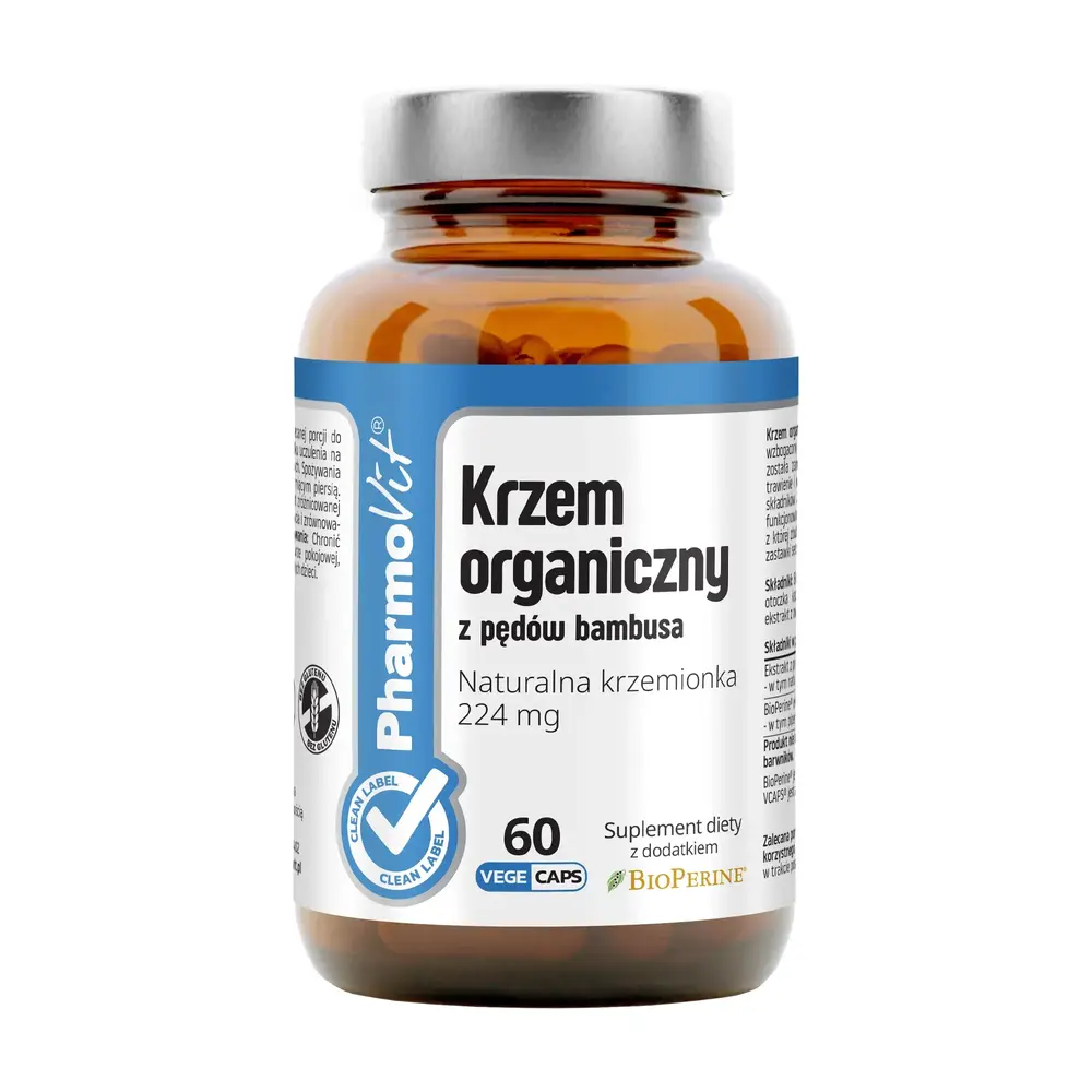Krzem organiczny z pędów bambusa naturalna krzemionka 224 mg z dodatkiem BioPerine 60 kapsułek PharmoVit