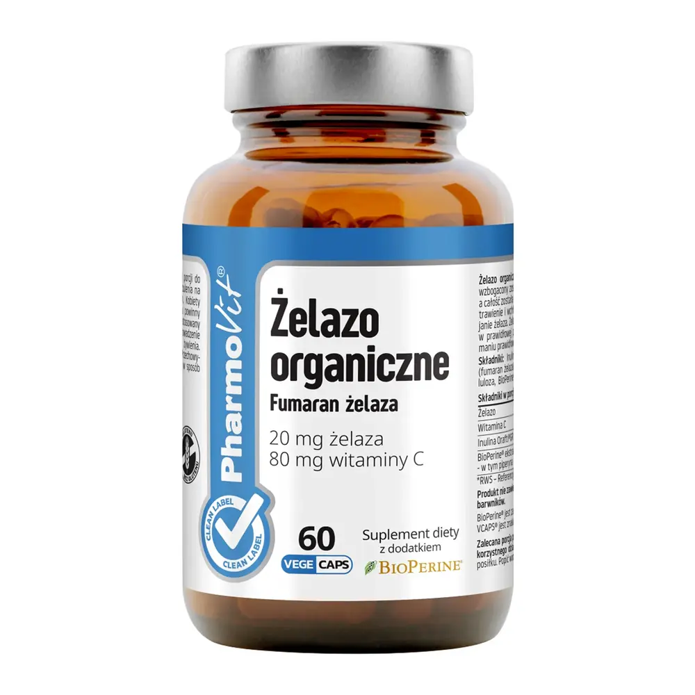 PHARMOVIT (suplementy diety) ŻELAZO ORGANICZNE Fumaran żelaza 60 kaps.
