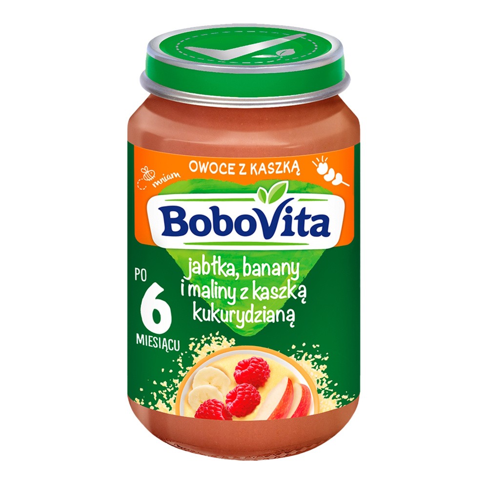 Bobovita Deserek Owoce i zboża - jabłka, banany i maliny z kaszką kukurydzianą