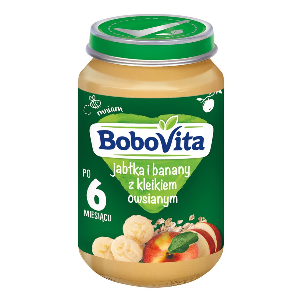 Nutricia Bobovita, Deserek, Jabłka z bananami i płatkami owsianymi, 190 g, 6m+