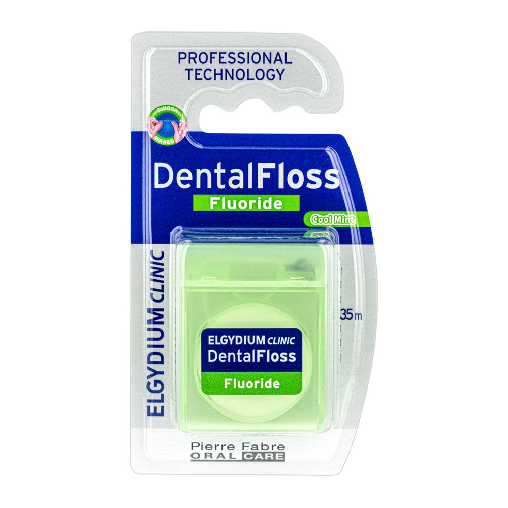 Elgydium Pierre Fabre ELGYDIUM Clinic Dental Floss Fluoride Cool Mint - nić dentystyczna z fluorem, orzeźwiająca mięta 35 m