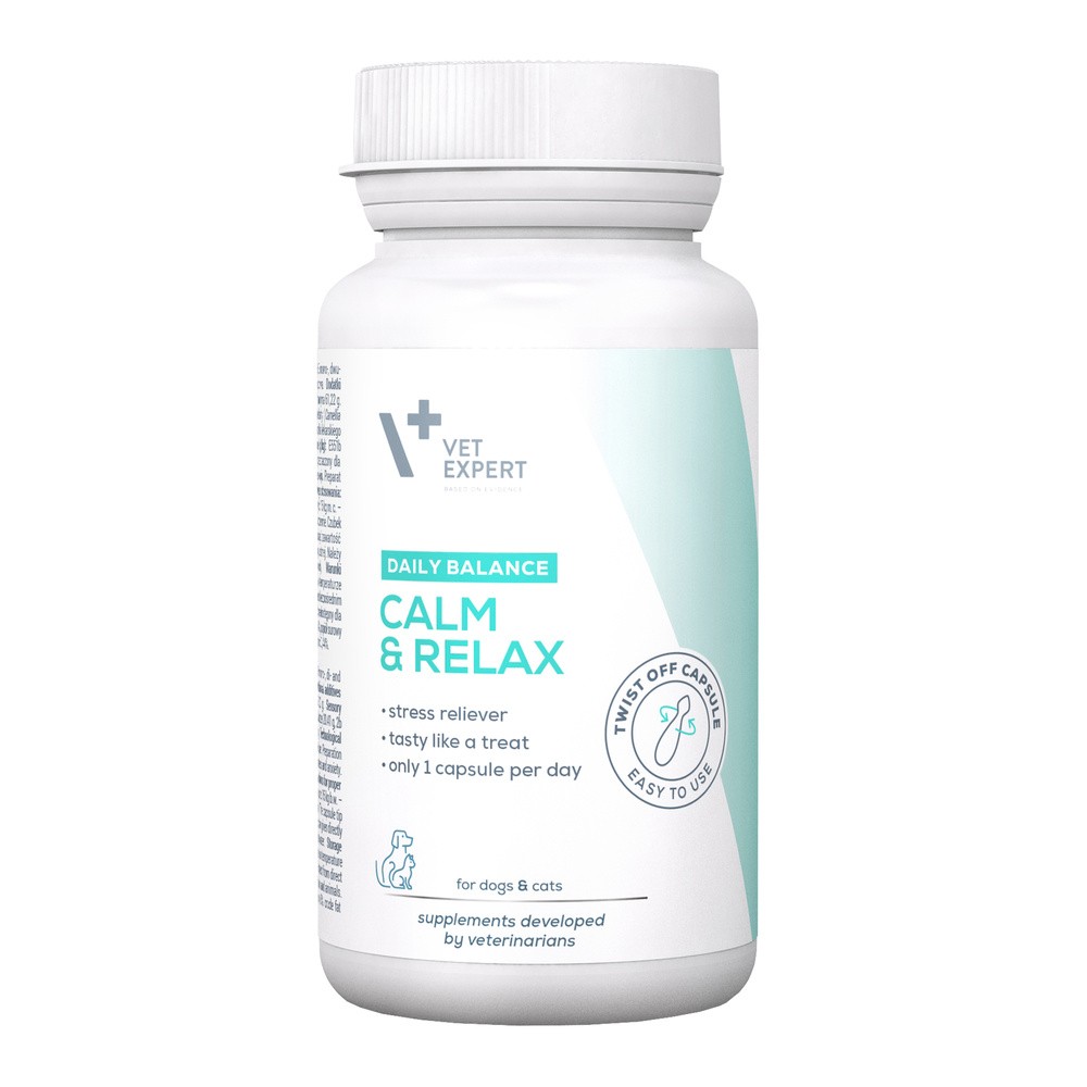 VetExpert Cats & Dogs Clam & Relax 30 Capsules - preperat dla psów i kotów wspomagający zwalczanie objawów stresu i niepokoju 30 kapsułek