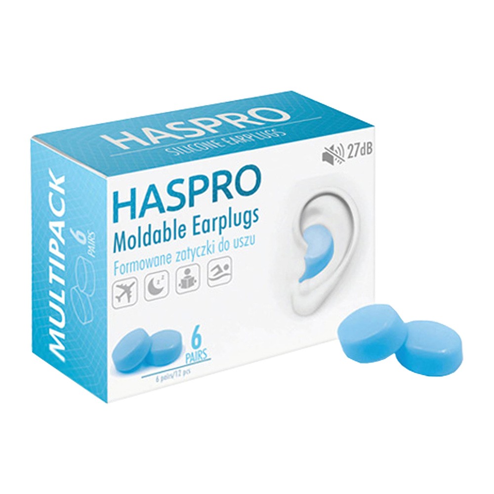 HASPRO Sp. z o.o. Zatyczki do uszu formowane wielorazowe Haspro Moldable EarPlugs niebieskie 6 par 1141967
