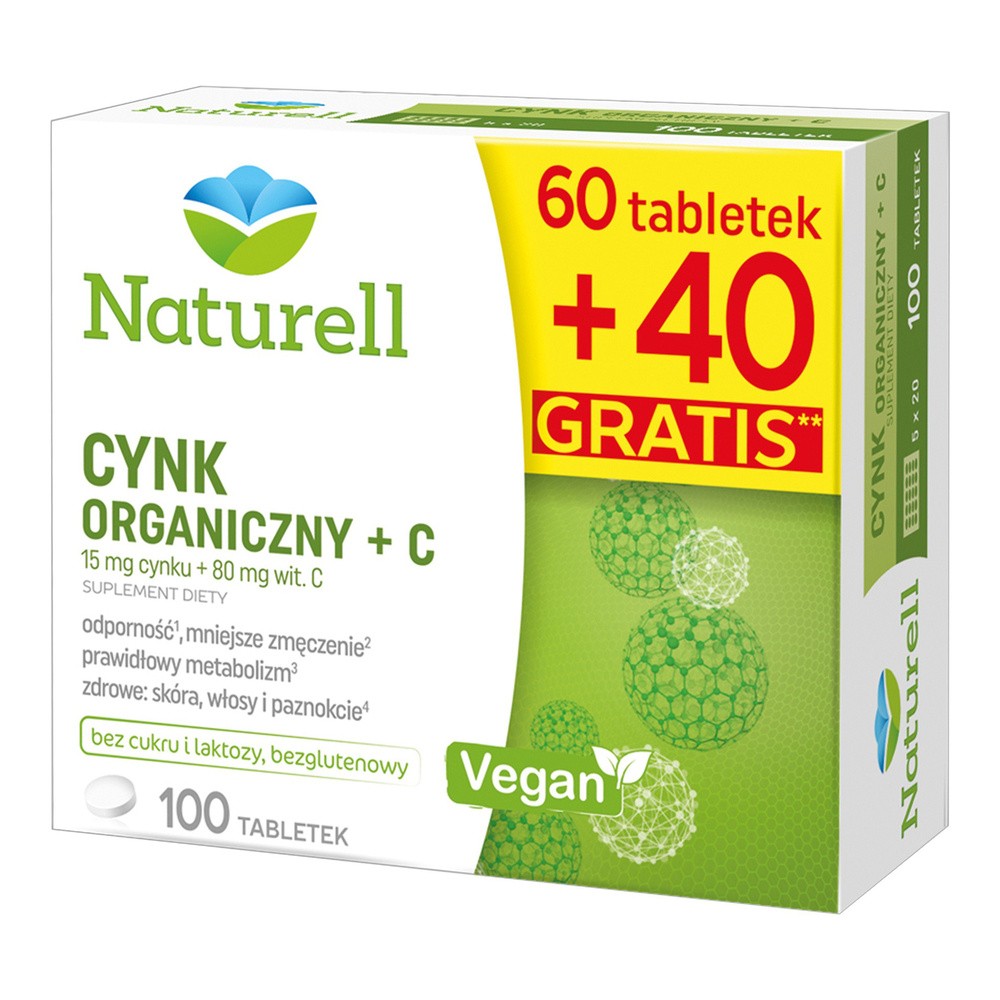 Naturell USP ZDROWIE Cynk organiczny + C x 100 tabl