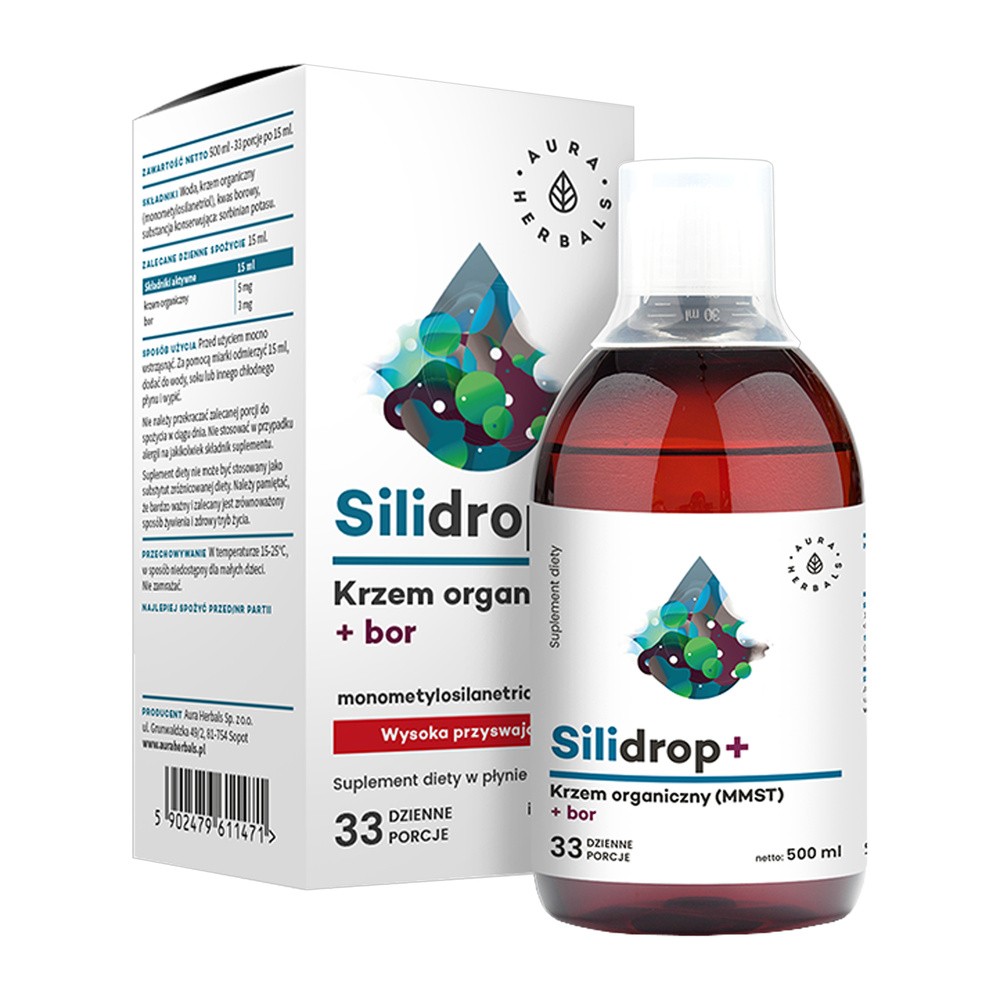 AURA HERBALS Silidrop + bor - krzem organiczny MMST Silicium G5 - płyn 500ml 21AURSILDT