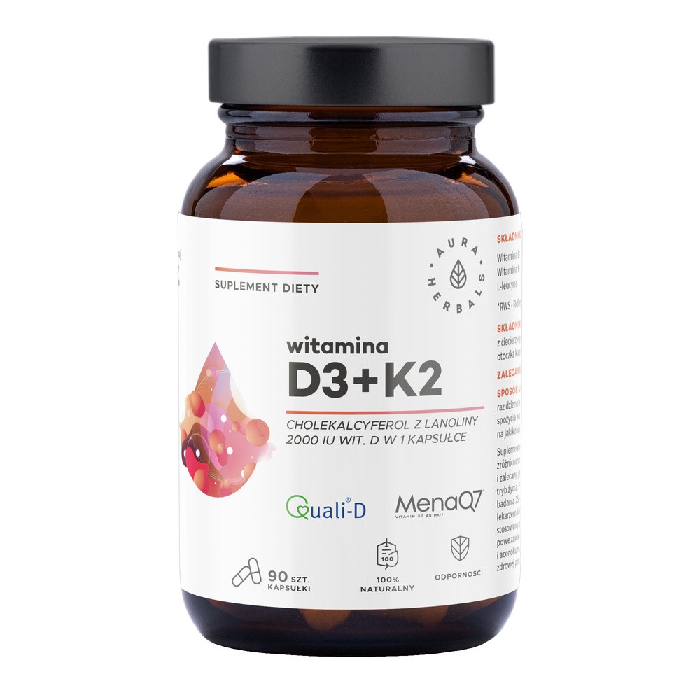 Aura Herbals Witamina D3 2000 IU + K2, kapsułki 90 szt. WITDKKAPS