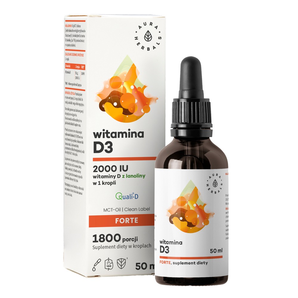 Aura Herbals Witamina D3 FORTE (2000IU) MCT-Oil krople (50ml) WITD350